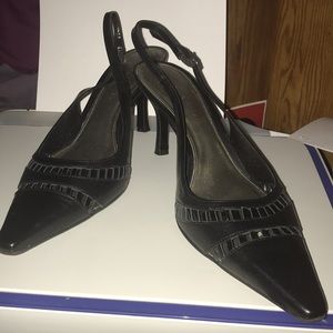 Black,narrow point,heel strap shoe -Antonio Melani